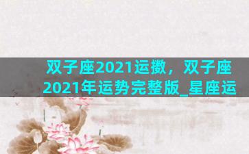 双子座2021运擞，双子座2021年运势完整版_星座运