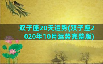 双子座20天运势(双子座2020年10月运势完整版)