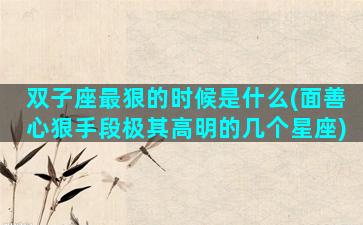 双子座最狠的时候是什么(面善心狠手段极其高明的几个星座)