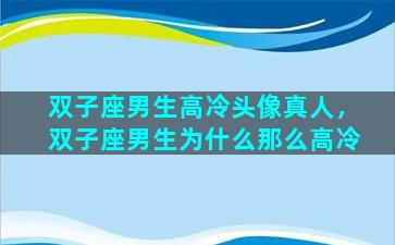 双子座男生高冷头像真人，双子座男生为什么那么高冷