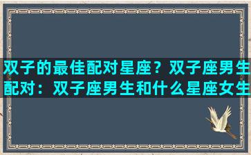 双子的最佳配对星座？双子座男生配对：双子座男生和什么星座女生最配