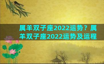 属羊双子座2022运势？属羊双子座2022运势及运程