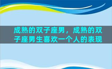 成熟的双子座男，成熟的双子座男生喜欢一个人的表现