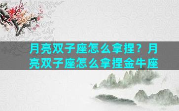 月亮双子座怎么拿捏？月亮双子座怎么拿捏金牛座