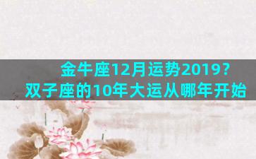 金牛座12月运势2019？双子座的10年大运从哪年开始